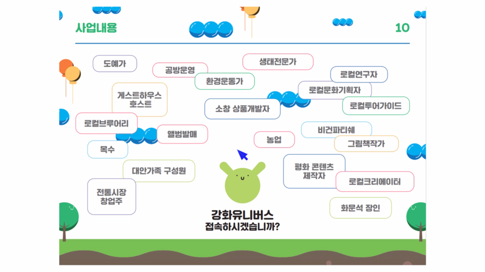▲ 협동조합 청풍은 행정안전부의 '청년마을 만들기 지원사업' 일환으로 강화 지역에 '강화유니버스'를 조성하고 있다. 온라인 화면 갈무리.