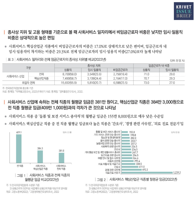 ▲ 한국직업능력연구원의 'KRIVET Issue Brief 제271호(사회서비스 일자리 현황과 훈련제도 개선 방안)' 중 3페이지 내용. ⓒ한국직업능력연구원