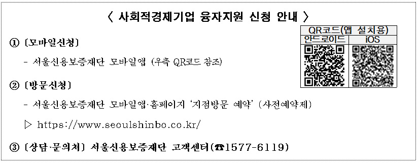 ▲ 사회적경제기업 융자지원 신청 안내.