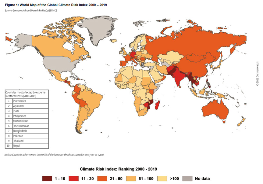 ▲ 2000~2019년 글로벌 기후리스크 인덱스.