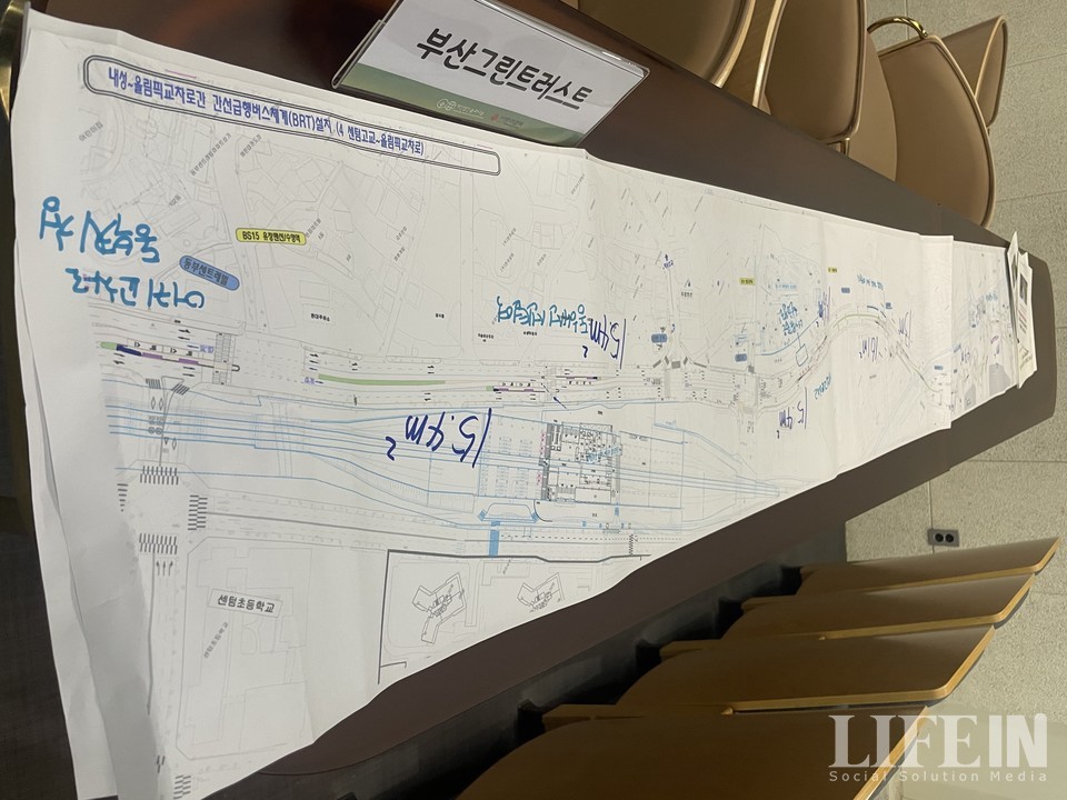 ▲ 부산그린트러스트가 작성한 부산 BRT 구간 도시 선형녹지축 도면. ⓒ라이프인