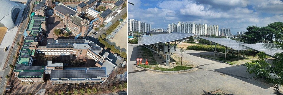 ▲ 광주전자공고 옥상 태양광발전 / 풍영체육시설 주차장 태양광발전.