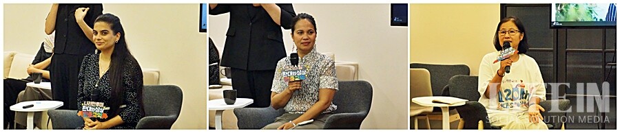 ▲ (왼쪽부터) 팔레스타인에서 온 나리만루미, 필리핀에서 온 크리스탈 파라스, 고은주 울림두레돌봄사회적협동조합 이사장.