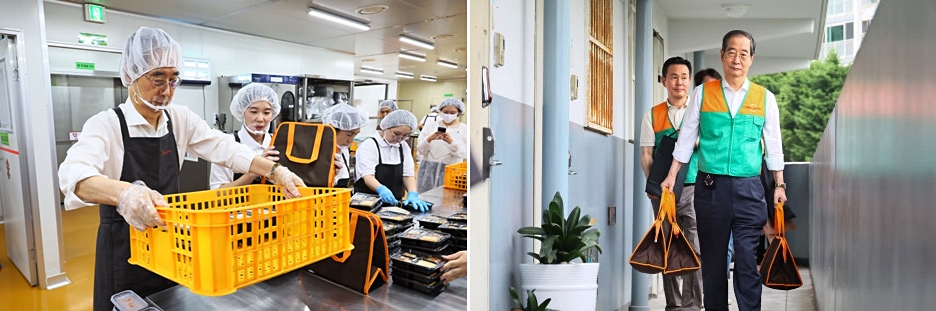 ▲ 한덕수 국무총리가 8일 서울 성북구 주택가를 돌며 결식 우려 아동에게 도시락을 배달하고 있다.