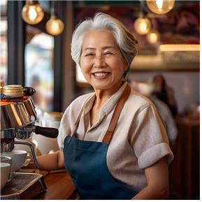 ▲ 생성형 AI를 활용한 카페에서 근무하는 노인일자리 참여자 이미지.