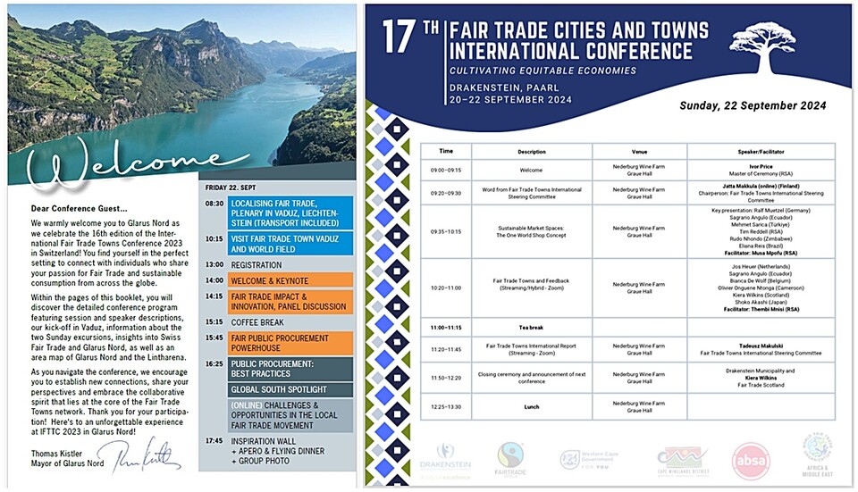 ▲  2023년 스위스 컨퍼런스 리플렛(左) / 2024년 남아공 컨퍼런스 리플렛(右).