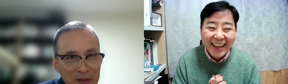 ▲ (왼쪽부터) 김찬호 라이프인 이사장, 홍헌표 캔서앤서 대표. ⓒ온라인 갈무리