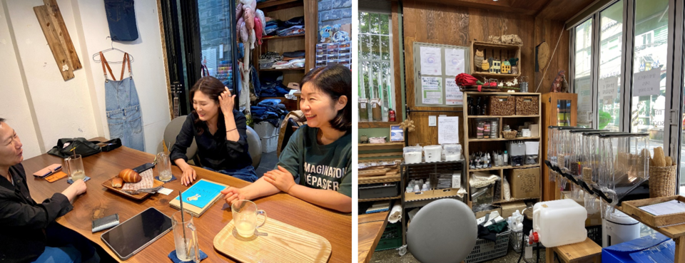 ▲ 어바웃엠협동조합 정미라, 명재숙 대표. 성동사회적경제지원센터 차문희 센터장과 즐겁게 대화를 나누는 모습. ©이미옥